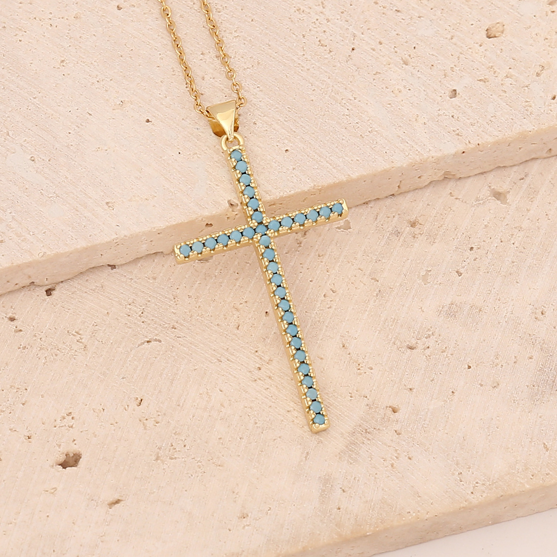 Simple Style Cross Copper Plating Zircon Pendant Necklace 1 Piece