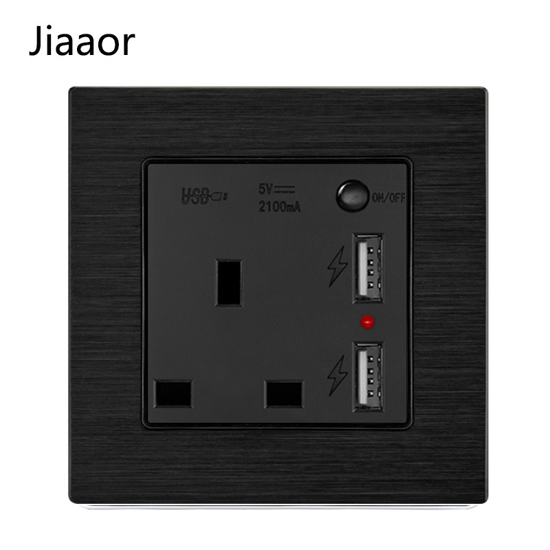 Gang version with switch 13A British standard plug double USB charging switch panel indicator light British style British standard plug recessed installation