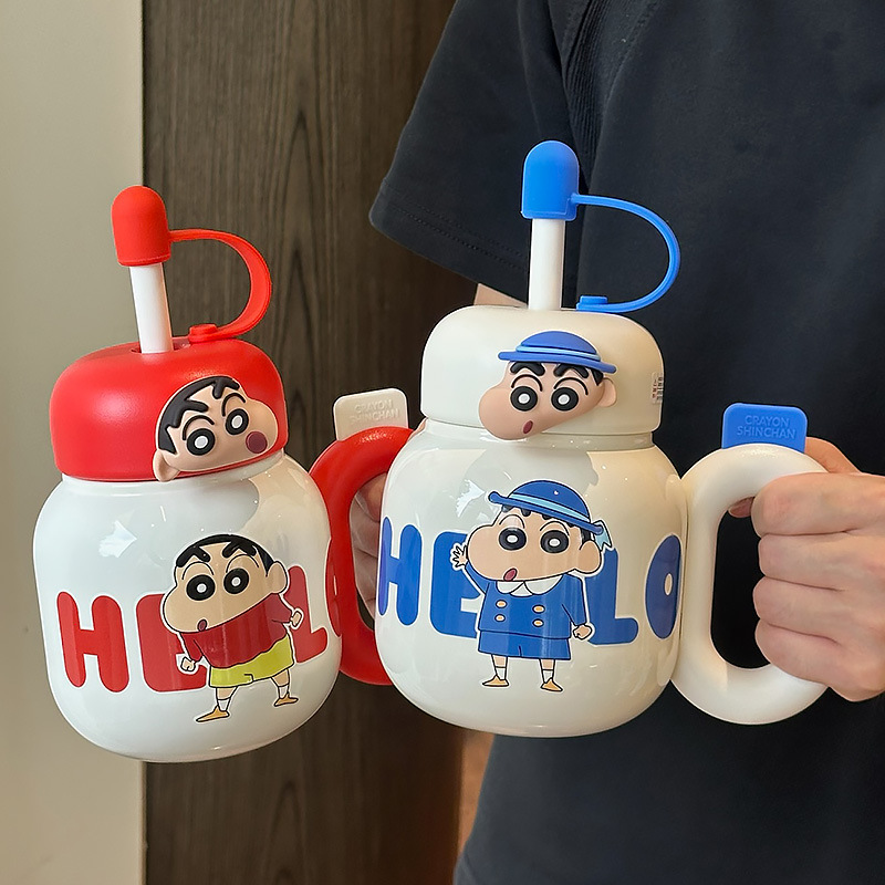 Lápiz pequeño nuevo taza de calor encantador dibujos animados de escritorio de oficina gran vientre taza de paja taza de marca 2025 nueva taza