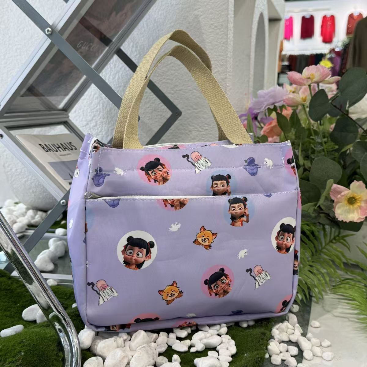 Bolsa de mamá portátil dibujos animados Nezha impresión para trabajar bolsas de almuerzo de alto valor de cara bolsas de almacenamiento