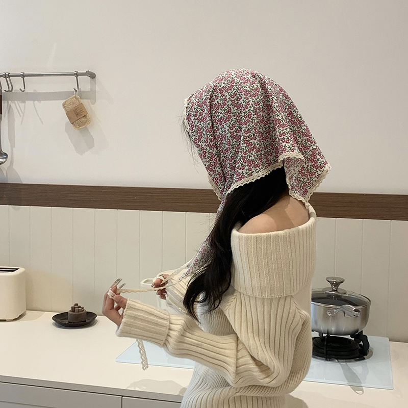 Turbante de verano pastoral coreano turbante de flores cortas francés alto grado toallas de triángulo toallas de seda bufandas de moda bufandas al por mayor