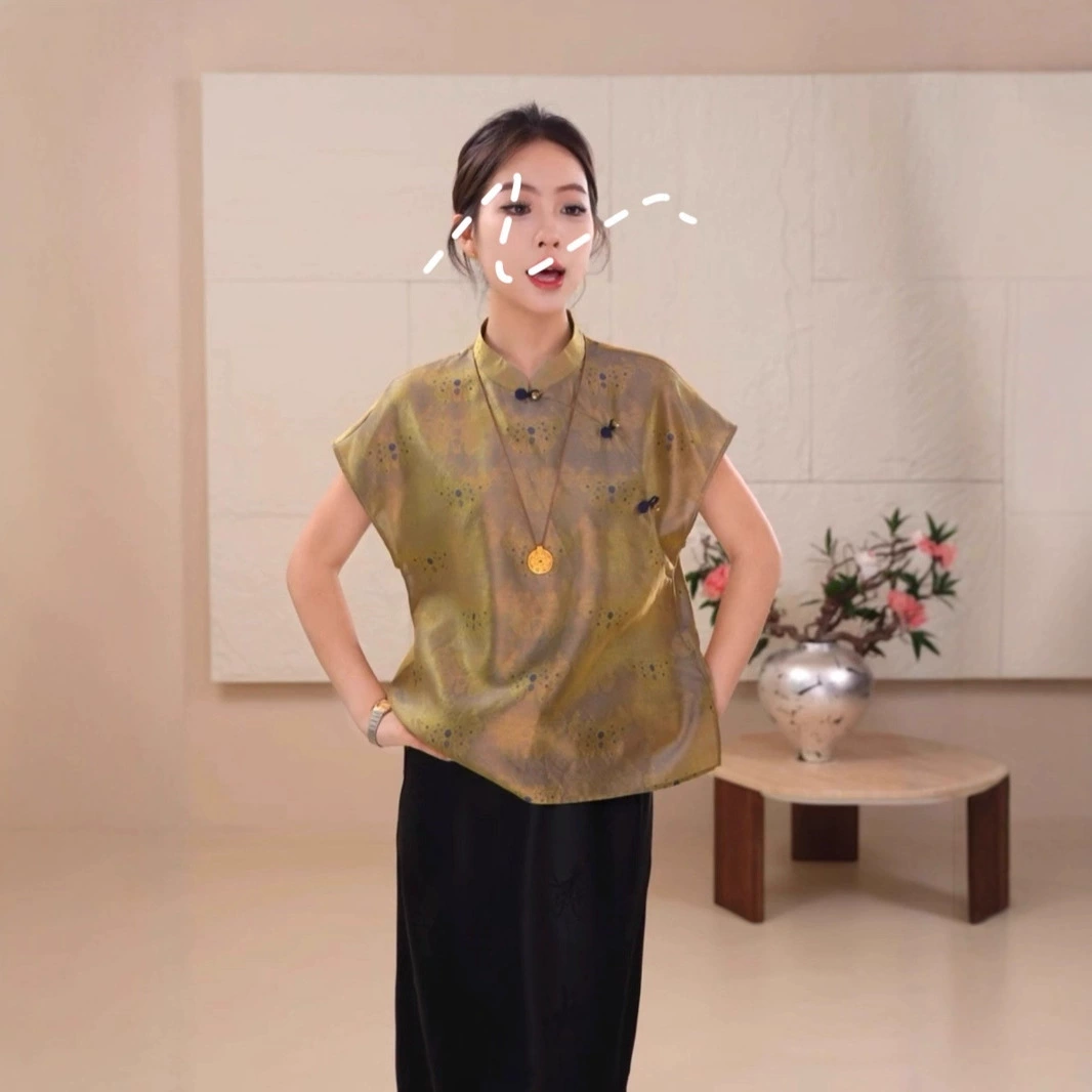 Новый китайский стиль оптом высококачественный топ из шелкового жаккарда Юньцзин с узором бабочки, универсальный