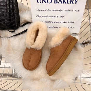 Sangpo snow boots flipped shelkuria and hair all -in -one wool shoes female autumn and winter factory warm short boots Matt cotton shoes