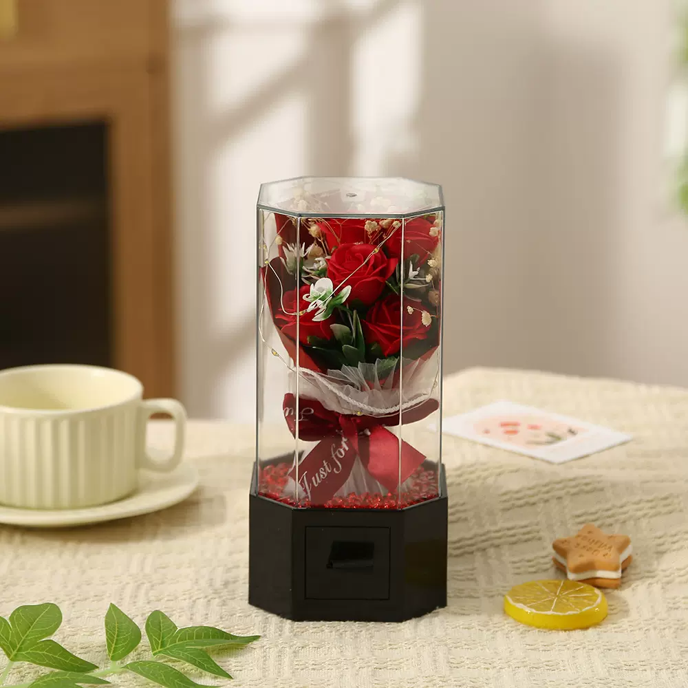 跨境情人节礼物首饰盒送女友永生花玫瑰香皂花干花音乐花束礼盒
