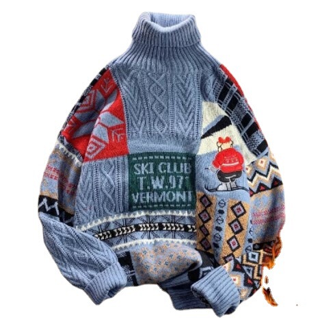 Men's Winter Thicken Warm Knitted Sweater with Insulated Padding, Christmas Style, Loose and Trendy, Hong Kong Style, Couple's Set, Crew Neck
