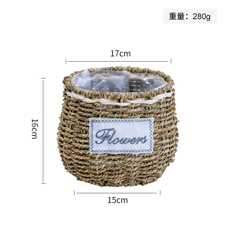 Maceta Decorativa Tejida de Paja Hecha a Mano para Jardín y Balcón