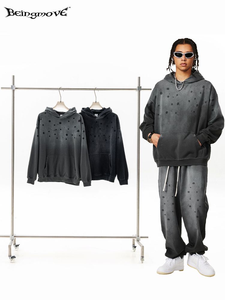Impresora de marcas| Otoño y invierno de 2025 estilo americano de moda callejera gradiente sudadera encapuchada de alta calidad para hombres