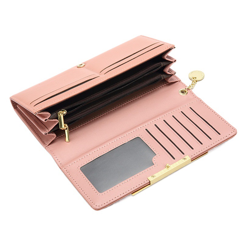 Cartera de mujer Haitao estilo coreano largo color sólido doble bolsa Super multi-Tarjeta embrague de color sólido monedero al por mayor