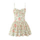 Sweet Print V-Neck Pleated Lace-Up Slim-Fit dress Women's Summer High Waist Pleated Tutu Princess Skirt