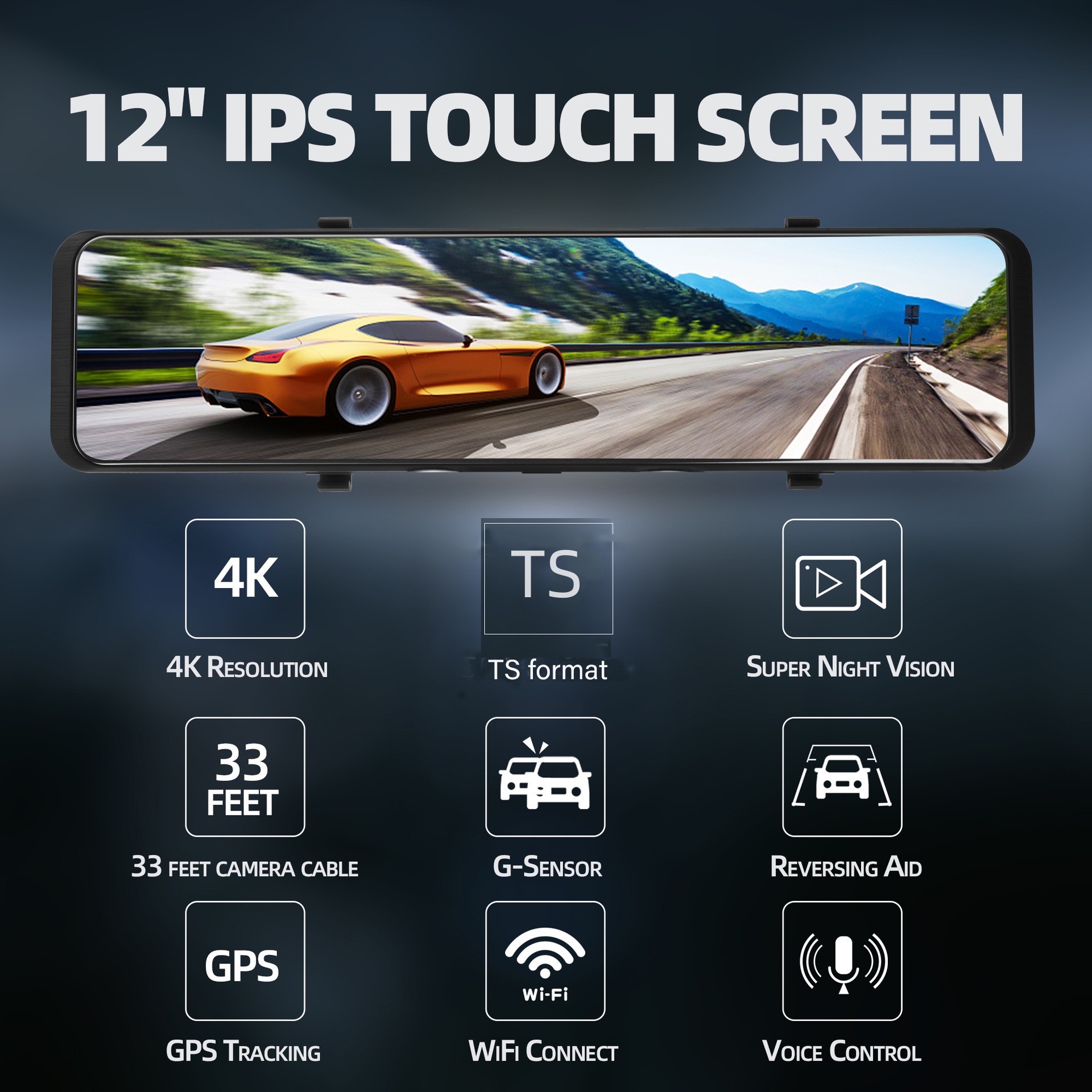 Cross-border 12-inch driving recorder streaming media rearview mirror 4K HD wireless WiFi GPS track before and after double recording
