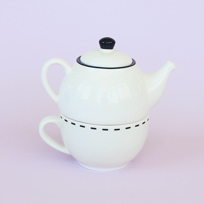 Francia romántico lindo gato europeo blanco y negro tetera de cerámica regalo de té para el hogar taza de decoración con set de tetera
