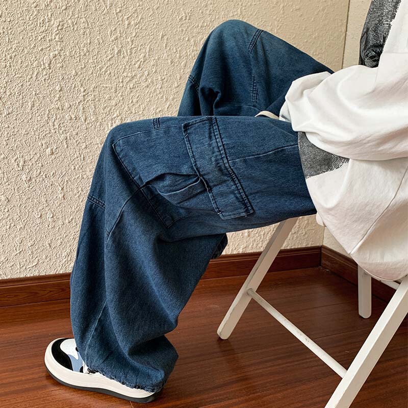 Spring and Autumn workwear jeans men's straight fashion brand ins Japanese loose American all-match bf Ruan handsome retro long pants