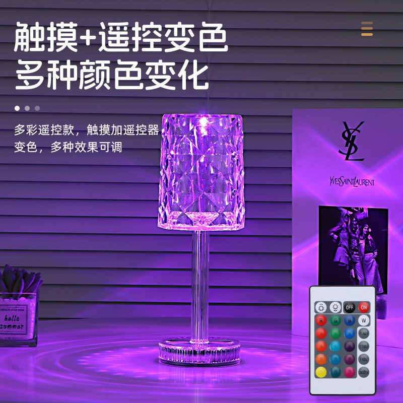 跨境水晶灯卧室充电床头灯玫瑰台灯高级感小夜灯桌面浪漫氛围灯|undefined