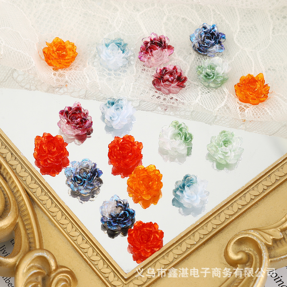 大牡丹美甲饰品软胶树脂花夜光山茶花美甲配件diy手机链饰品配件