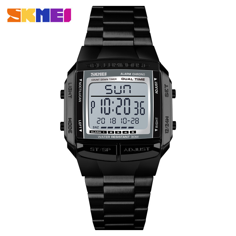 Skmei transfronterizo popular retro pequeño reloj de oro reloj de hombre simple Moda impermeable reloj electrónico multifuncional