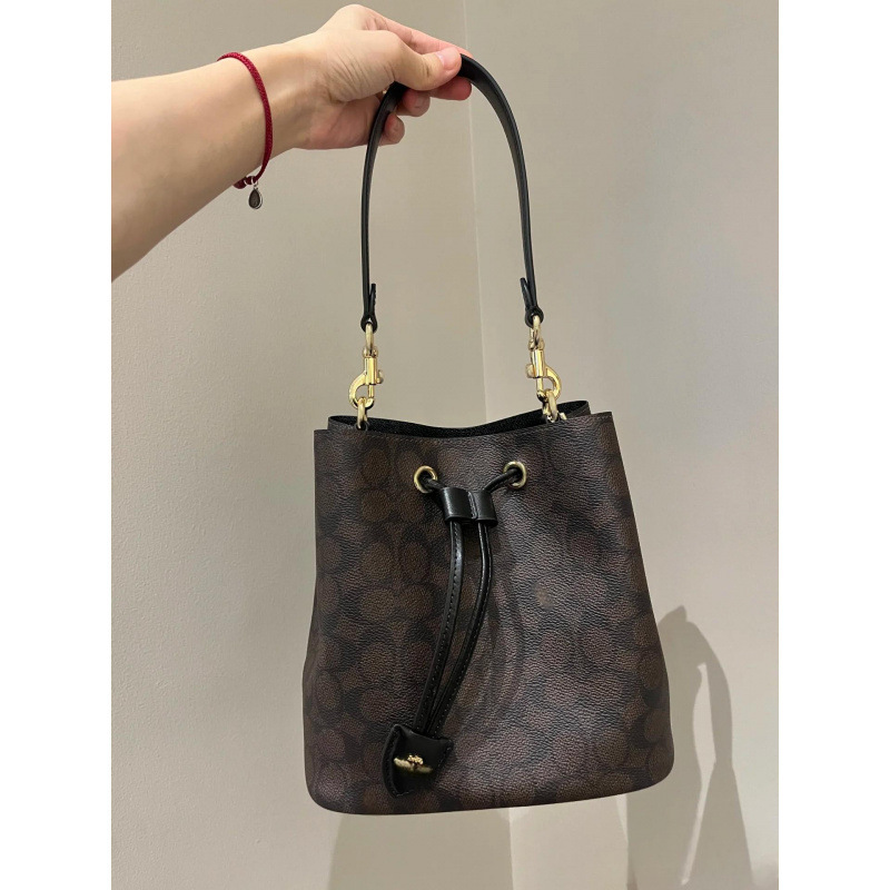 Coach Rowan Drawstring Bucket Bag Classic Monogram Color-Block Shoulder Crossbody Women's Bag