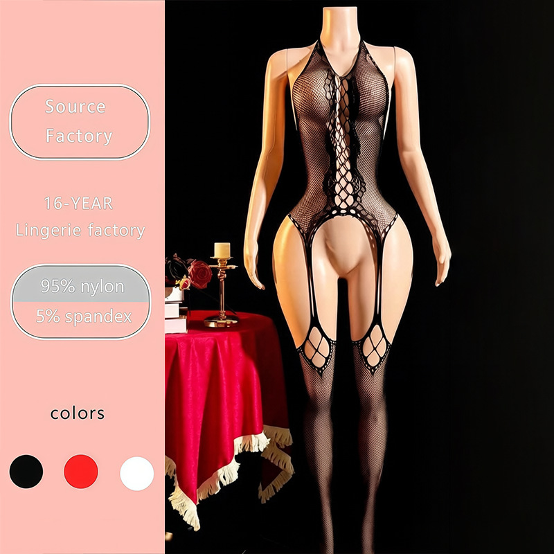 Fábrica de ropa interior de mariposa transfronteriza Temu europea y americana sexy cuello colgante uniformes de malla seducción amor 748