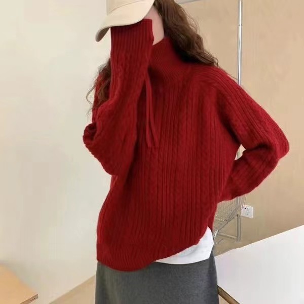 秋冬の新作ニット女性の韓系麻花立襟半ファスナーカーディガン|undefined