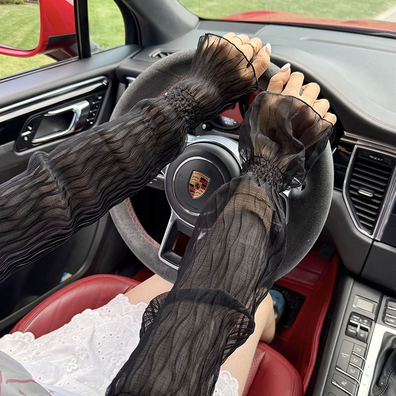 Mangas de hielo, mangas de seda de hielo, verano femenino, nuevo estilo, color sólido, pliegues, mangas abullonadas, conducción y conducción, mangas de hielo, mangas de protección solar, mangas al por mayor