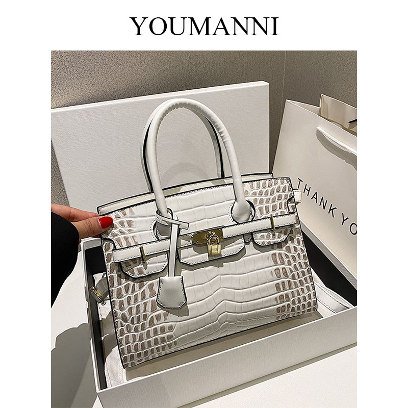 YOUMANNI French Style Chic Crocodile Pattern Bright Leather Platinum Bag Women's Large Capacity Light Luxury All-match Fashionable Shoulder Bag