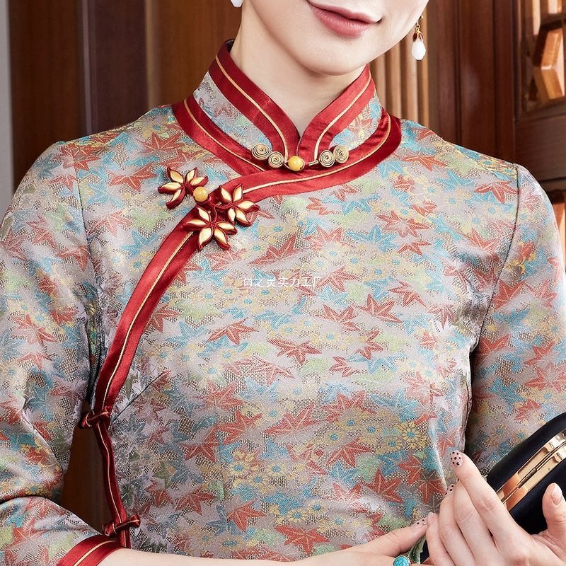 玺玥中国风传统非遗宋锦桑蚕丝旗袍连衣裙高端手工宴会晚礼服秋季