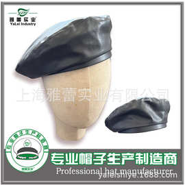 春秋PU皮革贝蕾帽工厂定制贝蕾帽欧美风灰色皮质贝雷帽子帽子订做