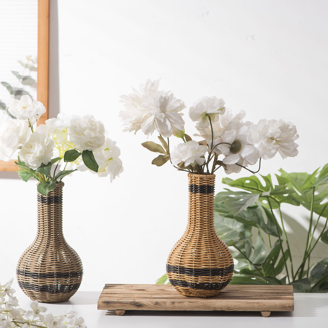 Vasos de tejido a mano sala de estar escritorio decoración del hogar arrangement de flores de sauce vasos secos artesanías de caña ornamentos