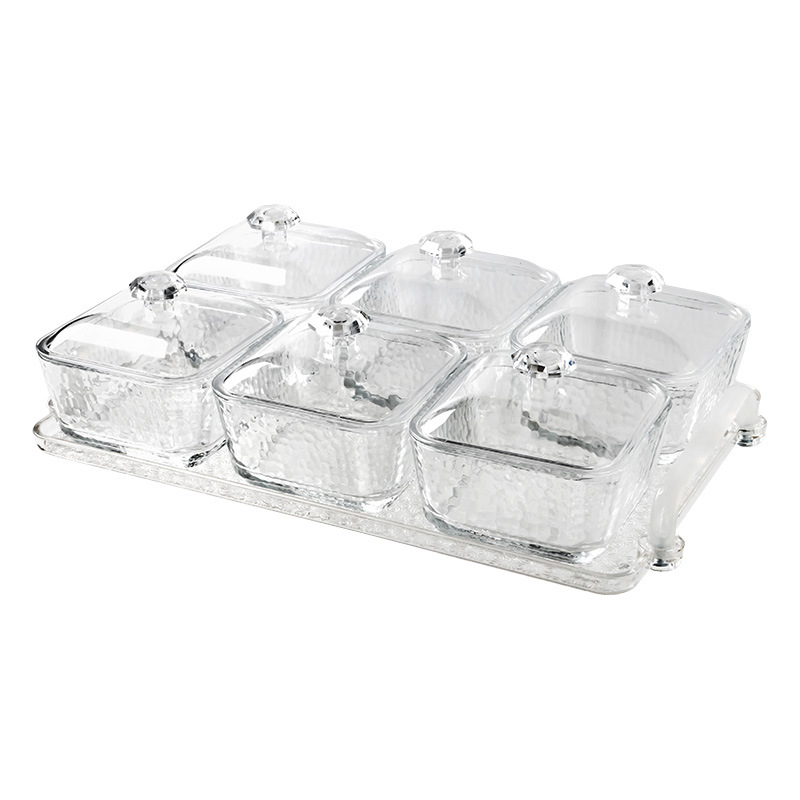 Luz de lujo de alta calidad cubierta de cinta de vidrio refrigerio plato de frutas plato de postres casero sala de estar fruta seca plato de bocadillos