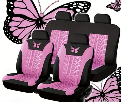 Universal seat cover, cushion foreign trade cross-border e-commerce - butterfly-5-seat-9-piece-set-dark-pink-universal-size