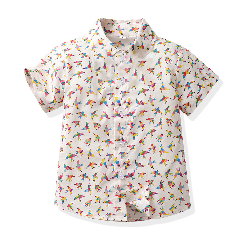 Camisa hawaiana multicolor para niños con cuello girado cárdigan de estilo de moda pelo de playa vacaciones de manga corta chaqueta de flores chaqueta casual