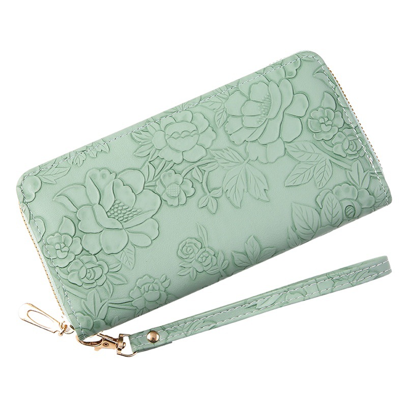 Nueva cremallera larga transfronteriza embrague gran bolsa de teléfono móvil en relieve diseño de factura grande clip simple moda billetera de mujer