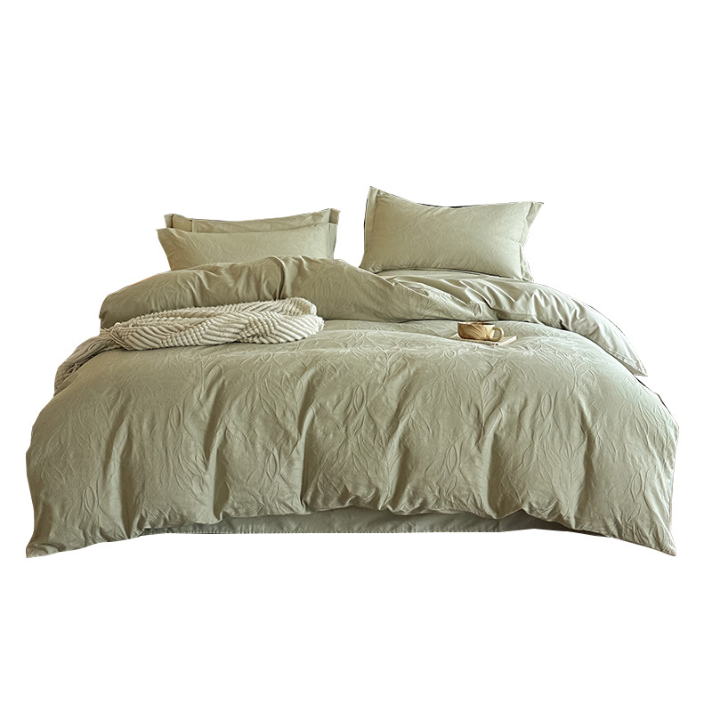 Parure de lit jacquard en pur coton avec drap et housse_voghion.com