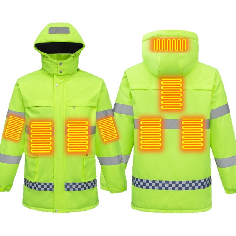 Invierno impermeable y a prueba de viento, trabajo al aire libre, calefacción eléctrica, ropa de servicio con tiras reflectantes, uniforme de algodón con calefacción inteligente de ocho distritos