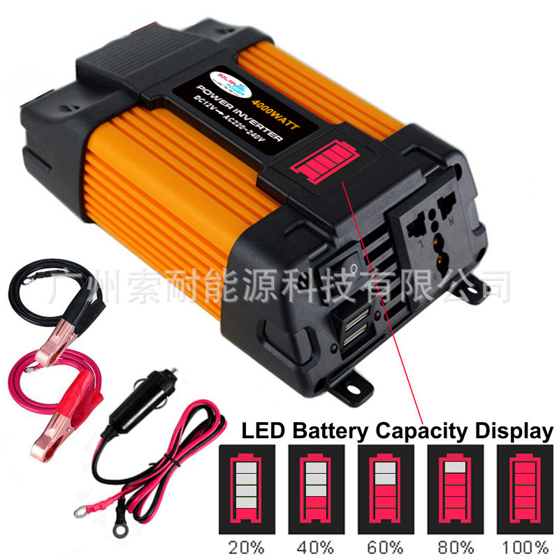 跨境车载逆变器300W/500W 12V转110V 220V 电池电量显示 inverter