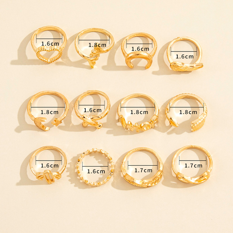 Jewelry Star Moon Airplane Wings Love Hollow Cactus Joint Ring Twelve-piece Set display picture 2