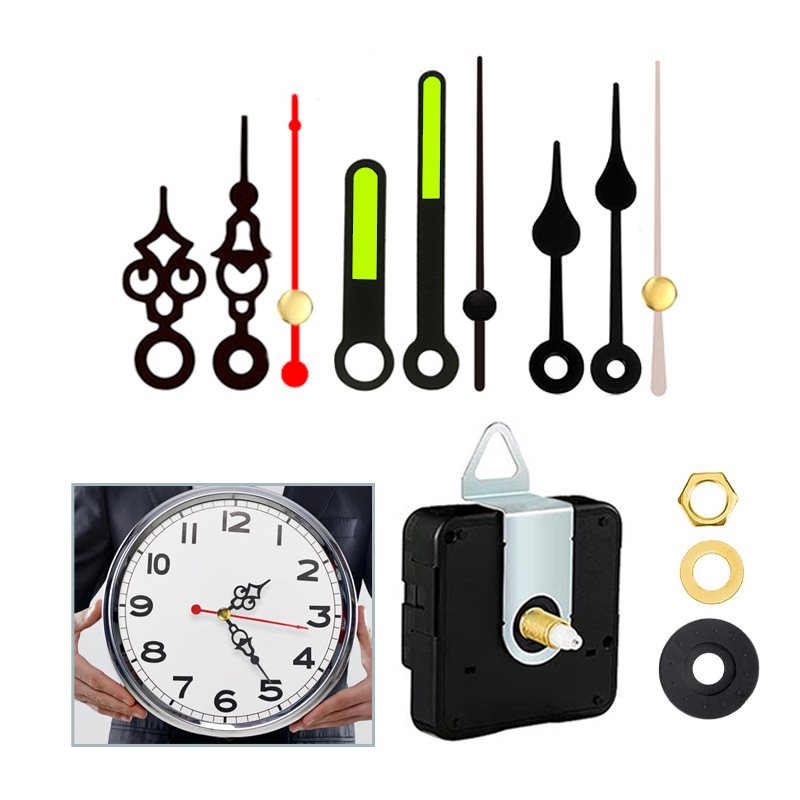 Set completo de movimiento de reloj nuevo modelo, venta caliente transfronterizo, silencioso y fluorescente luminoso, aguja de reloj metálica, para reloj de pared DIY