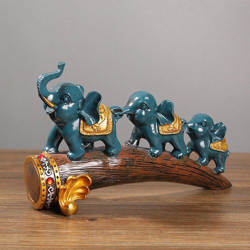 Cross-border new lucky elephant ornaments, auspicious three treasures, resin crafts, living room, wine cabinet, office desktop decorations