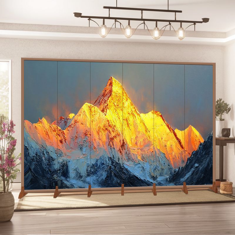 Backrest Against the Golden Mountain Screen Partition Living Room Light Luxury Landscape Painting Entrance Blocking Movable Foldable Office Hotel