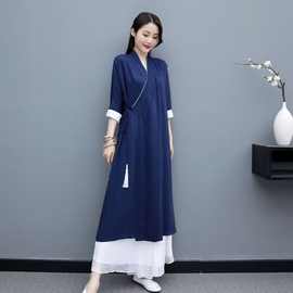 新款网红改良国风禅服唐装中式女装改良连衣裙禅意复古茶服上衣