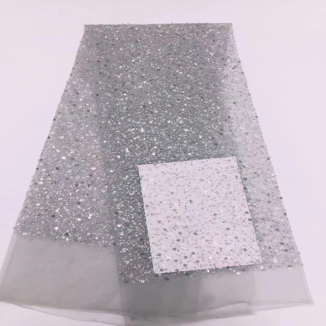 2022 Venta caliente completo perla bordado tela moda cristal lentejuelas encaje tela vestido de novia moda tela JX2025