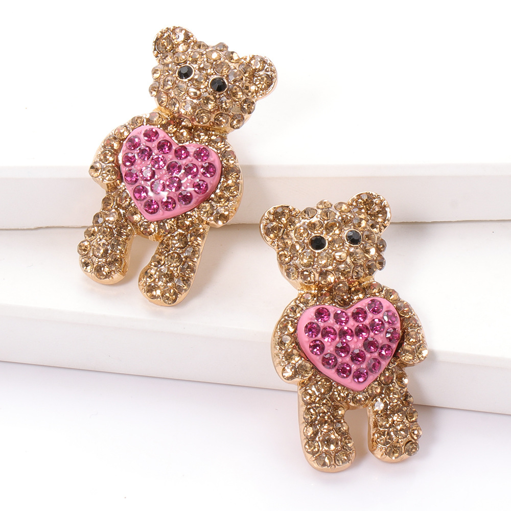 Korea Heart-shaped Bear Rhinestone Alloy Earrings Wholesale display picture 5