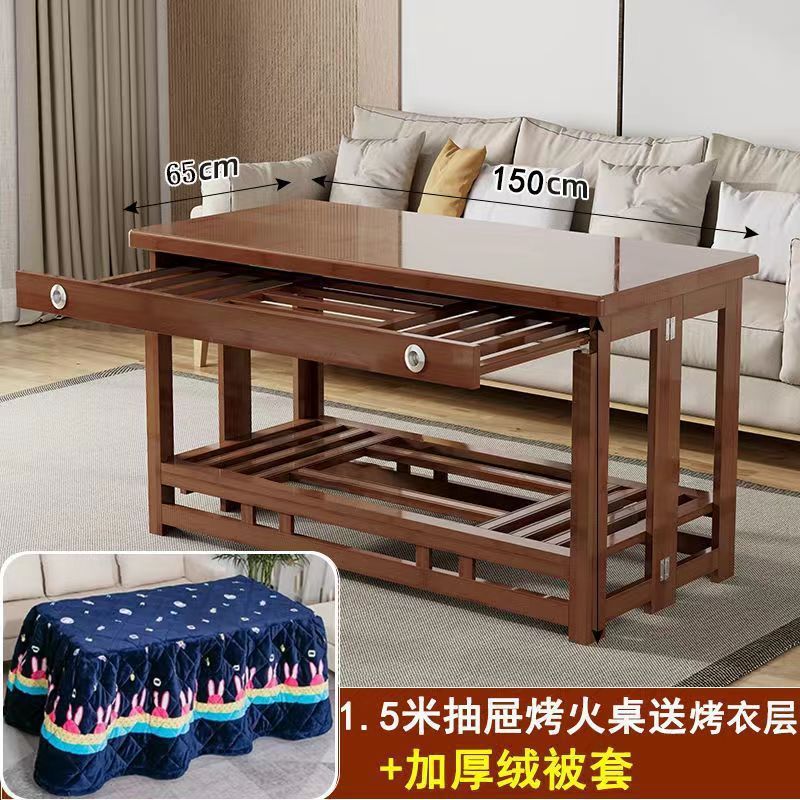 楠竹长方形烤火桌可折叠取暖桌全套一整套家用方桌烤火架暖桌子|undefined
