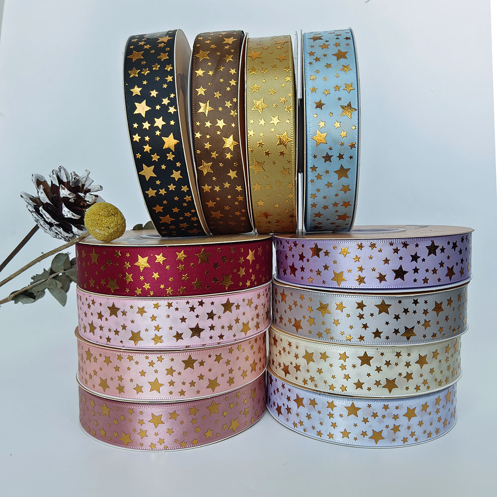 8 puntos bronceado cinta de poliéster estrella de cinco puntas impresión de la cinta de la flor pastel caja de regalo cinta de embalaje en la acción al por mayor