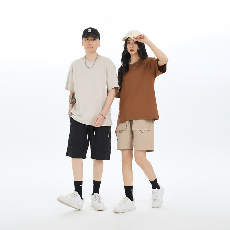 220g Heavy-weight T-shirt Men's and Women's Shoulder Short-sleeved Loose Trendy Base Half-sleeved Summer Solid Color Top T-shirt