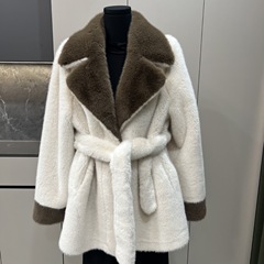 跨境2025新款仿皮草皮毛一体外套女洋气撞色米兰貂中长款腰带西服
