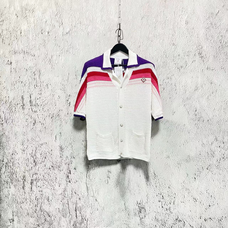 In-Stock Casablanca Woven Striped Sweater, Handmade Knitted Pure Cotton Cardigan Shirt, Ins Foreign Trade In-Stock Casablanca Woven Striped Sweater, Handmade Knitted Pure Cotton Cardigan Shirt, Ins Foreign Trade