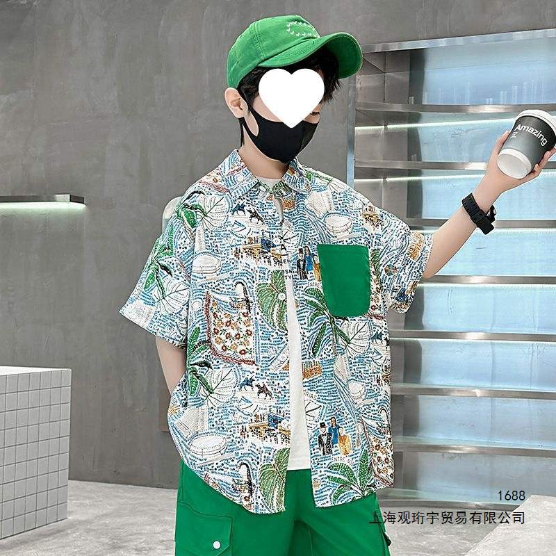 男童夏装短袖衬衫2026新款中大儿童帅气衬衣夏季男孩休闲薄款上衣