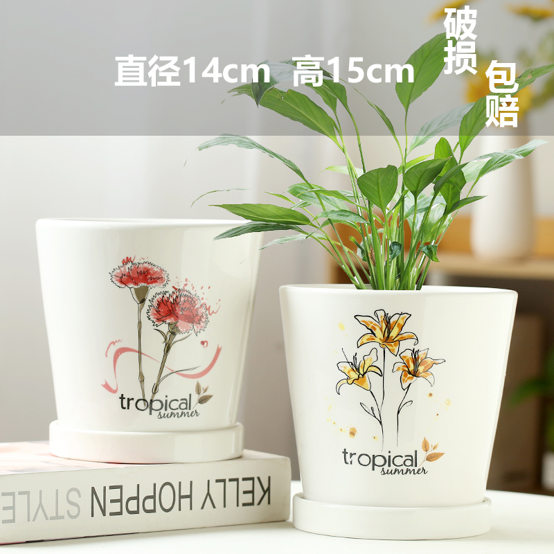 두 개의 크고 작은 열대 꽃 - 세라믹 - 대형