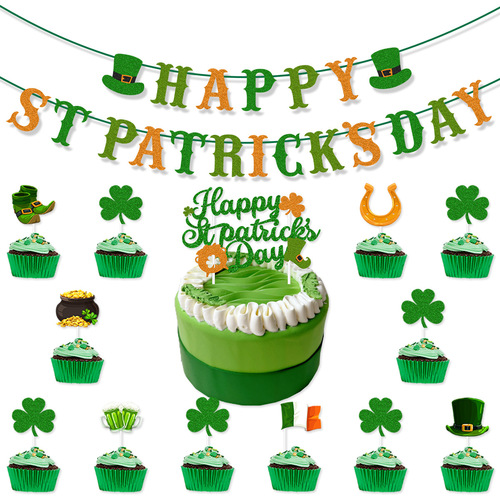 St. Patrick's Day Decoration Balloon Flag Set Irish Themed Clover Cake Insert Wholesale