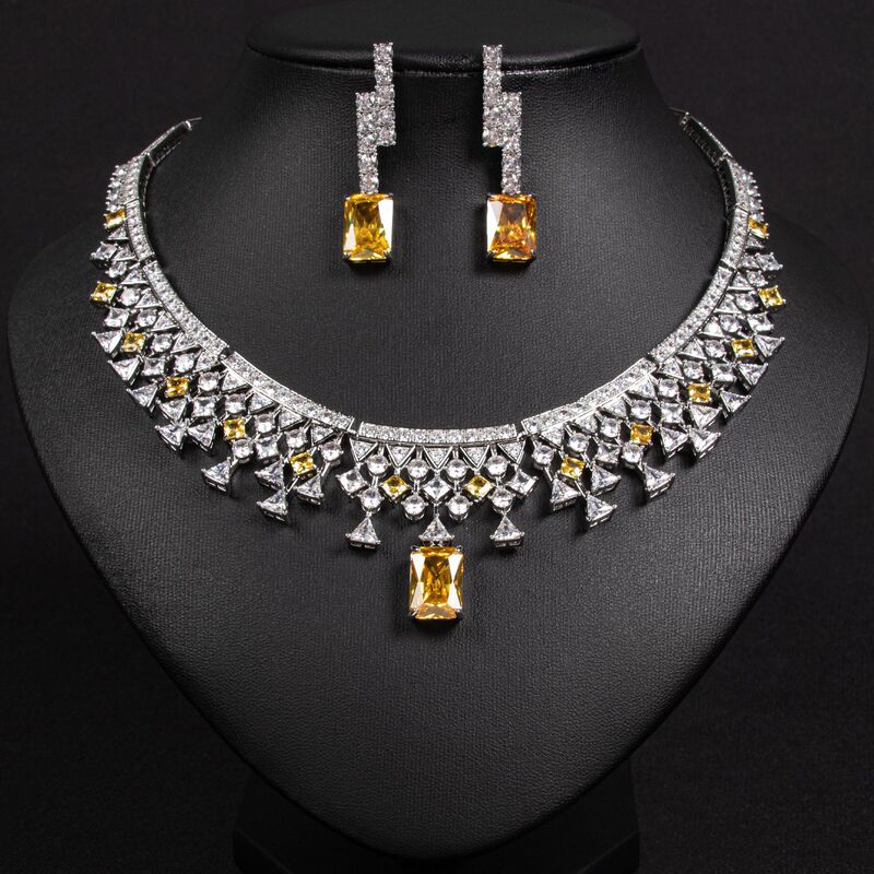 Simple Exquisite Zircon Necklace Earrings suit Bridal Necklace Wedding Dress Accessories High-end Jewelry Women's Suit